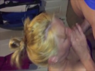 Blonde grandma devouring a cock