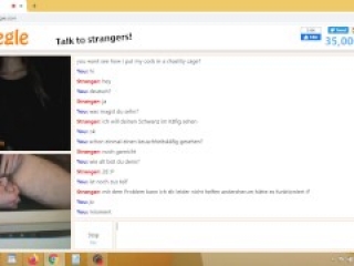 German Omegle Girl show me amazing tits and pussy then she let me out of chastity cage and cum