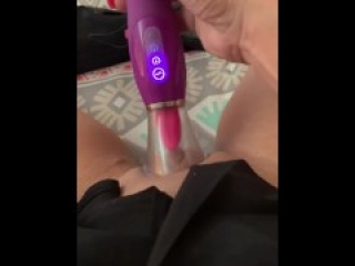 Tongue toy on my clit